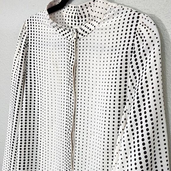 Anne Klein Blouse Long Sleeve 0X Cream Polka Dot Pattern Playful - Picture 4 of 12